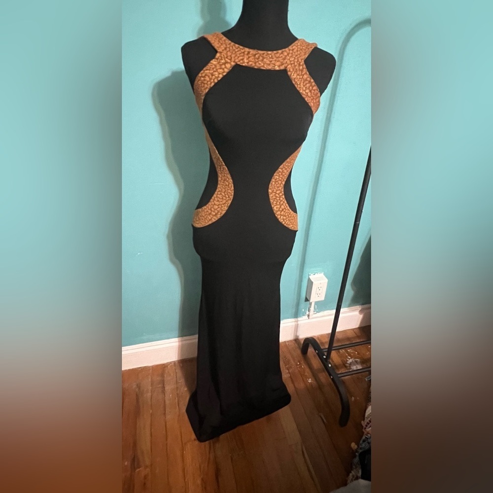 #152 Black gown with gold